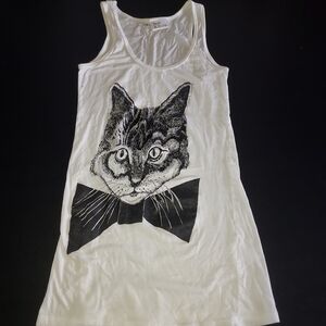 Cat Print White Tank Top